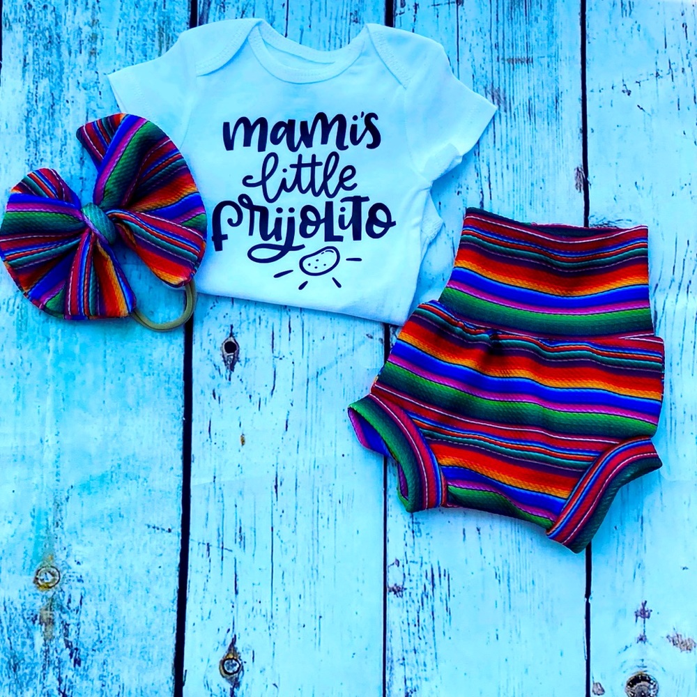 Serape Babyset onesie shorts and nylon bow Premie…